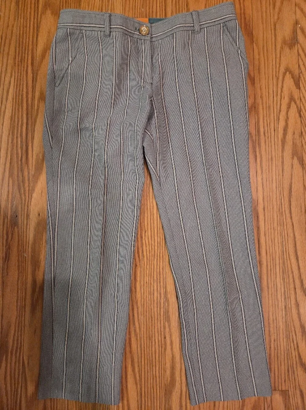 Tory Burch Green And Cream Cropped Ankle Trouser Sz 8 Woven Luxury Designer